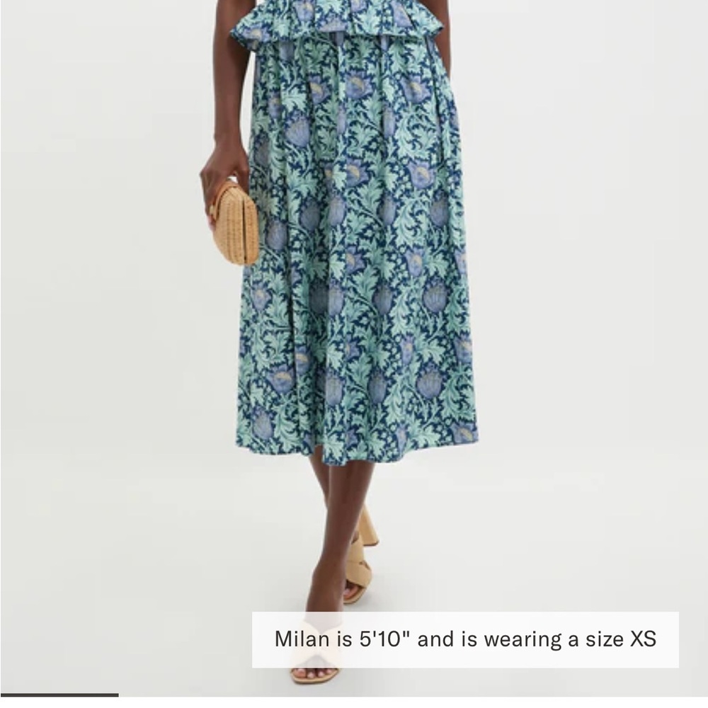 Hyacinth House Tuckernuck. - Blue Leafy Floral Maeve midi skirt